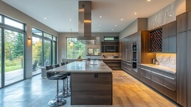 [freepicdownloader.com] modern kitchen with sleek design large island open layout outdoor space normal